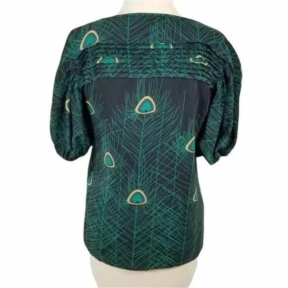 {Parker} Peacock Feathers Print 100% Silk Blouse - Picture 3 of 12